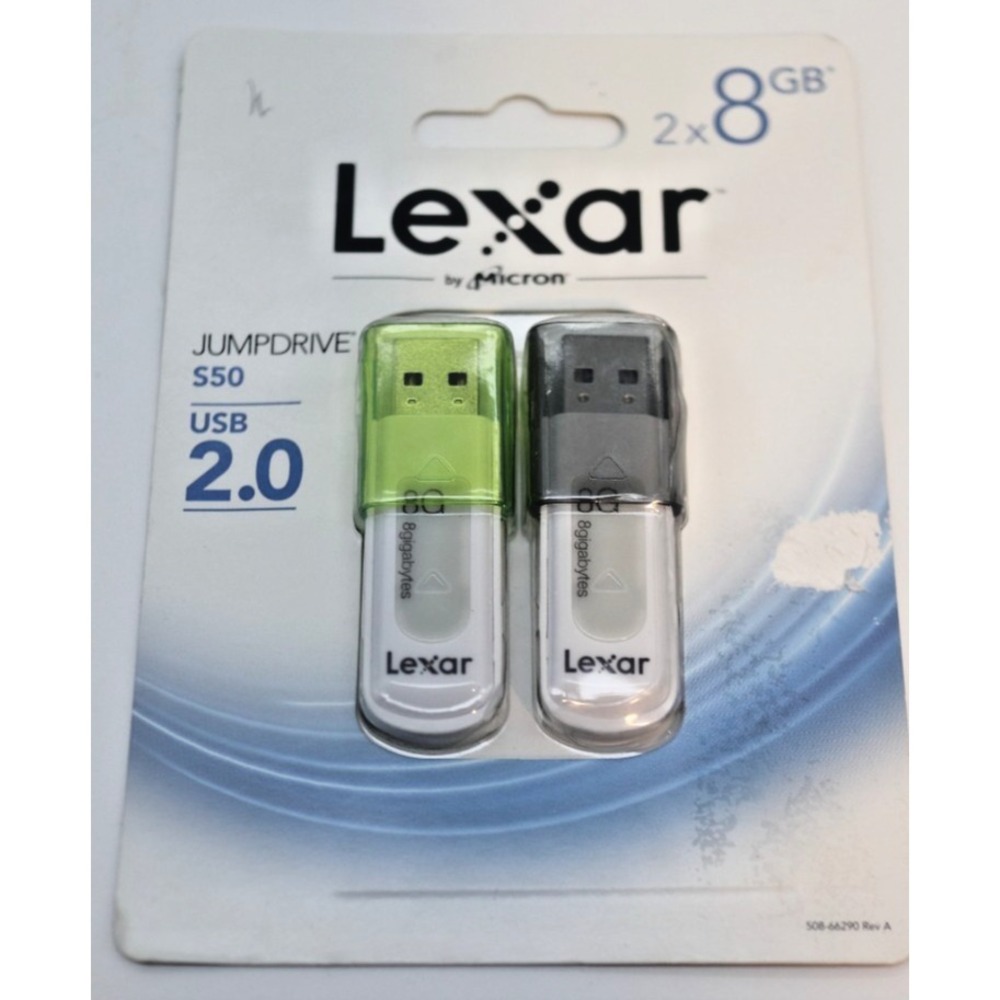 Lexar JumpDrive S50 8GB USB 2.0 Flash Drive | 2-Pack | Green & Grey | NIP